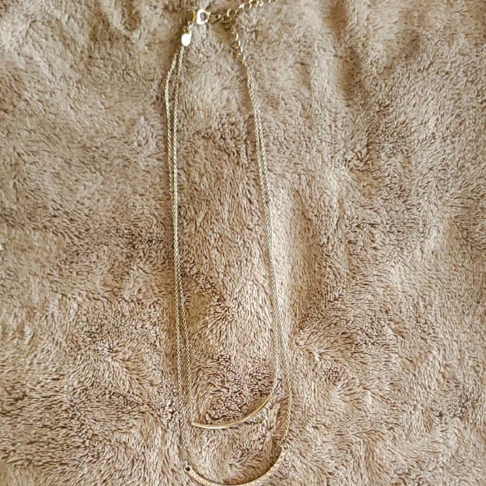 Silver Necklace Two Chained with Rhinestones